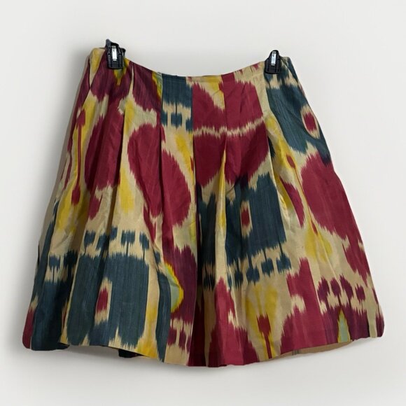 Ralph Lauren Vtg Multicolor Ikat Western Silk Tie Dye Pleated Skirt Sz 10P - Picture 2 of 6